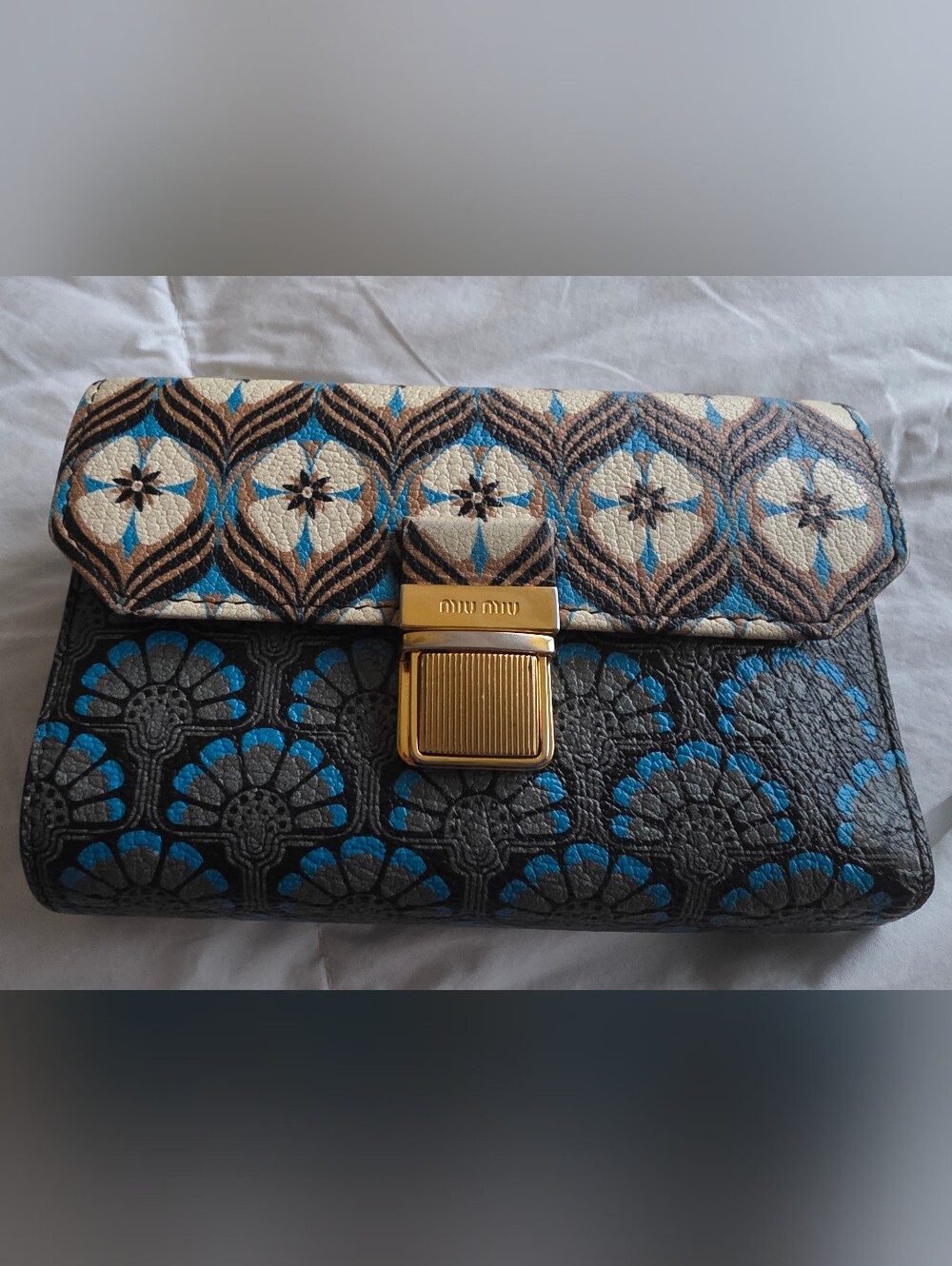 ✨️ Miu Miu Multicolor Patterned Leather Wallet with Gold Clasp.
